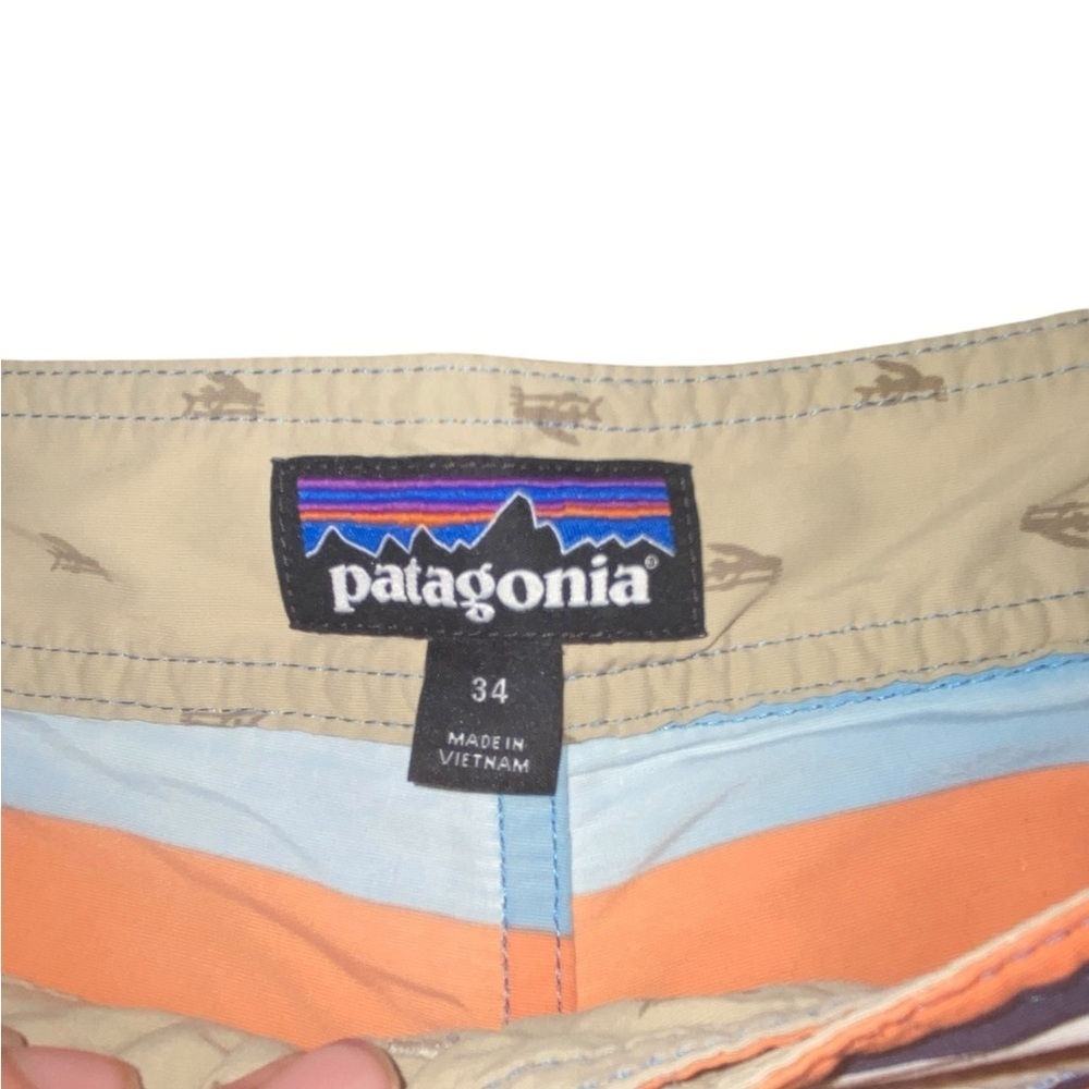 Patagonia Orange Blue Striped Board Shorts Swim Trunks Bathing suit Vacation - Picture 4 of 15